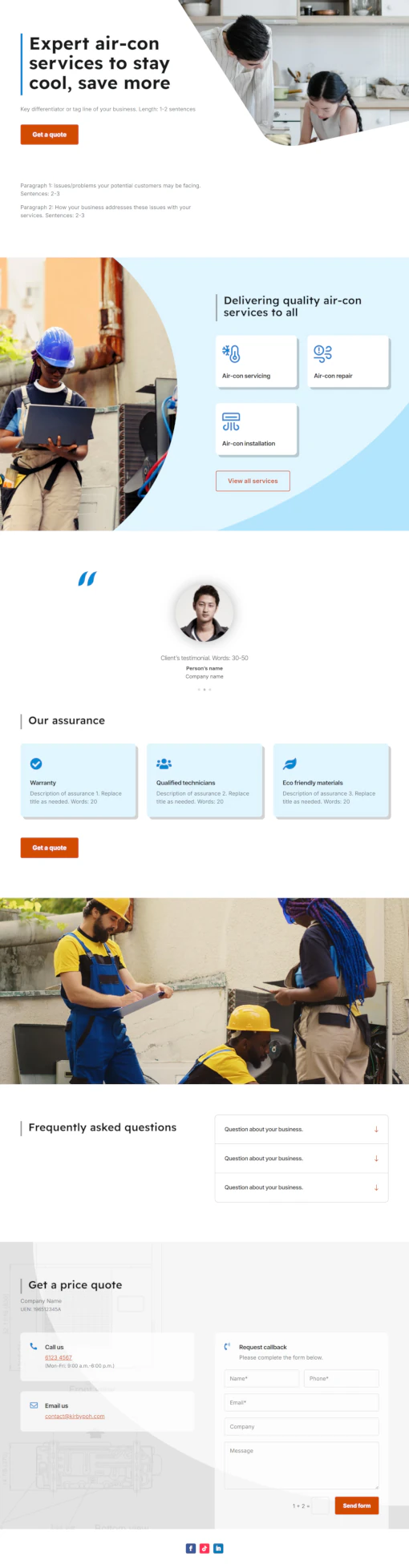 Screenshot of Air-con Servicing 01 website home page designed by Kirby Poh