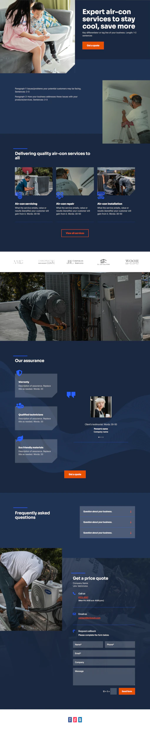 Screenshot of Air-con Servicing 02 website home page designed by Kirby Poh