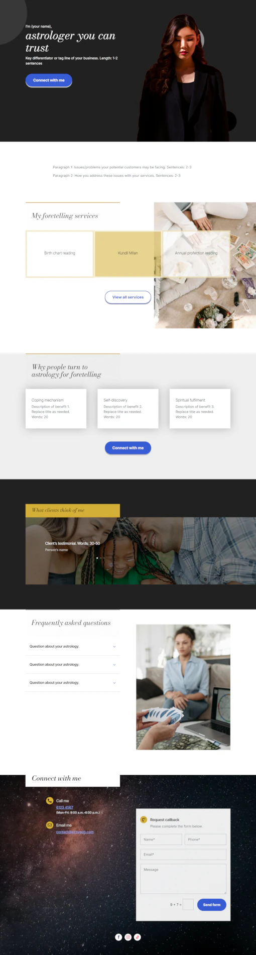 Screenshot of Astrology 01 website home page designed by Kirby Poh