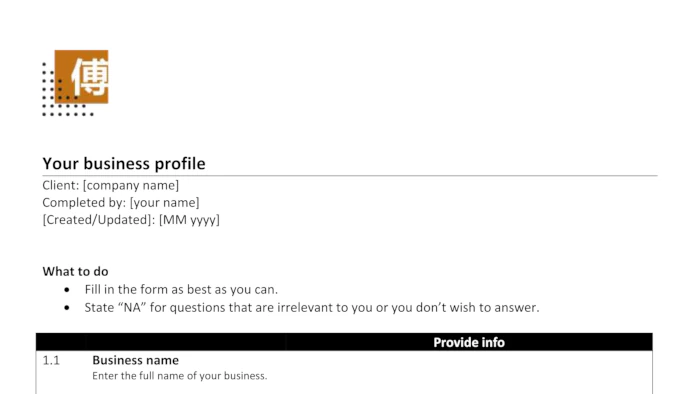 Screenshot of Business Profile form created by Kirby Poh