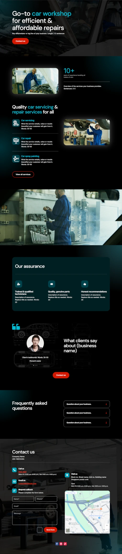 Car Workshop 01 website home page designed by Kirby Poh