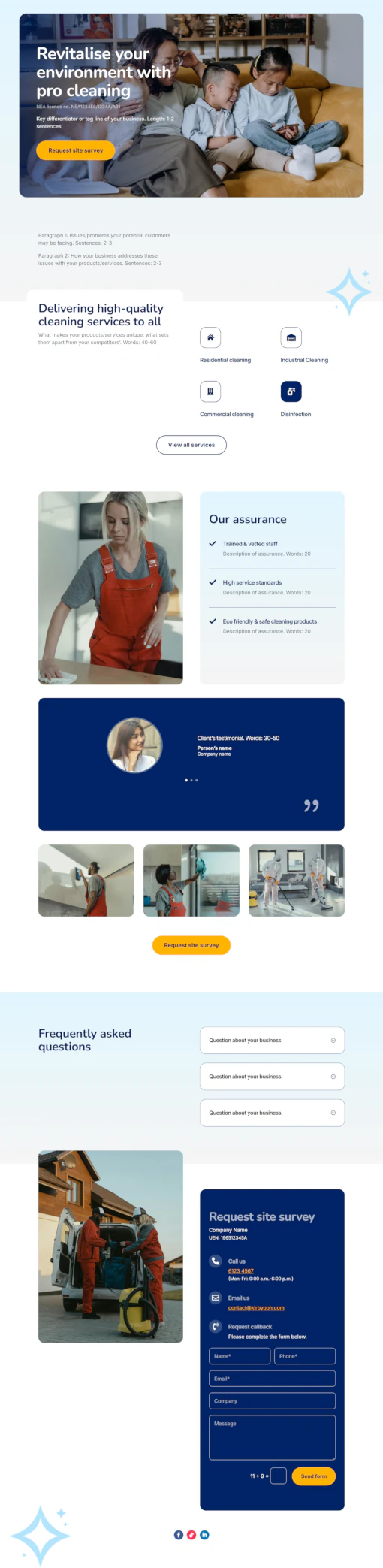 Screenshot of Cleaning Company 01 website home page designed by Kirby Poh