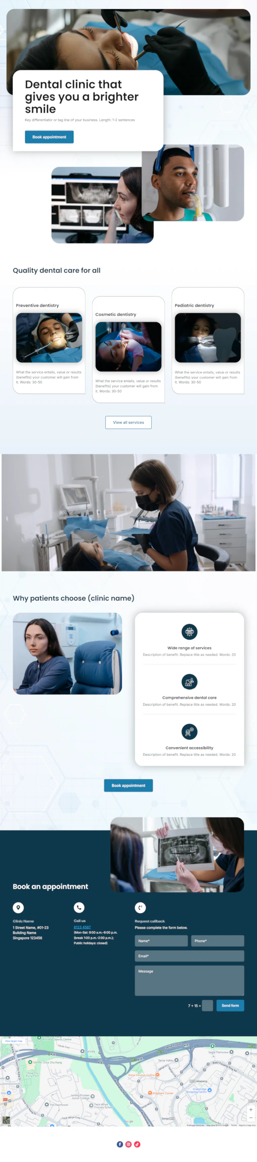 Screenshot of Dental Clinic 02 website home page designed by Kirby Poh