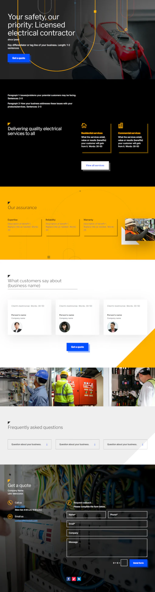 Screenshot of Electrical Contractor 01 website home page designed by Kirby Poh
