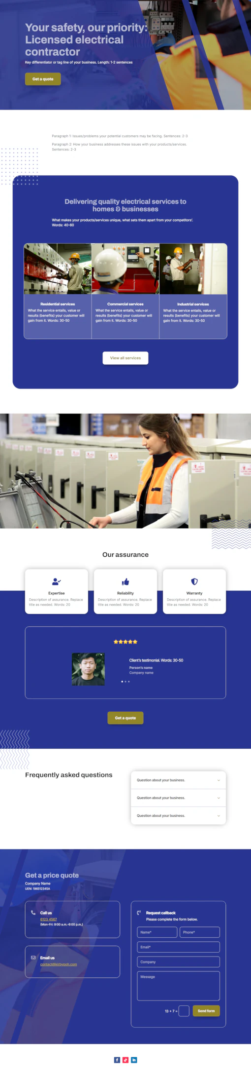 Screenshot of Electrical Contractor 02 website home page designed by Kirby Poh