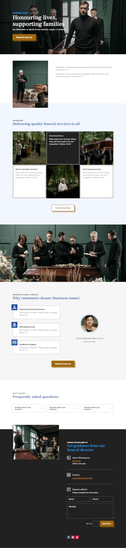 Screenshot of Funeral Services 01 website home page designed by Kirby Poh
