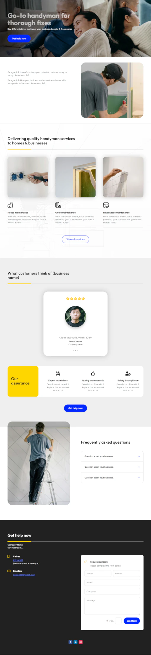 Screenshot of Handyman 01 website home page designed by Kirby Poh