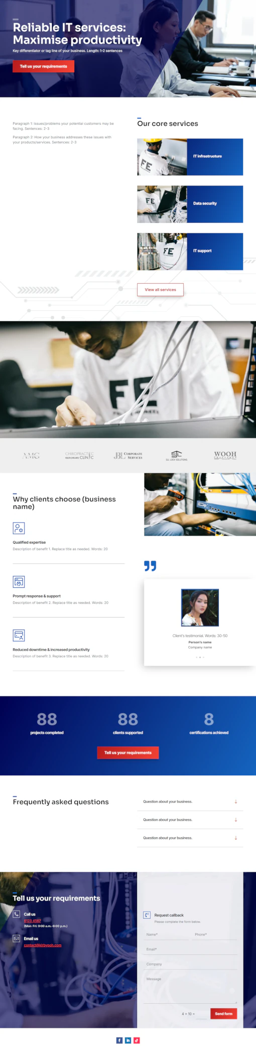 Screenshot of IT Services 01 website home page designed by Kirby Poh
