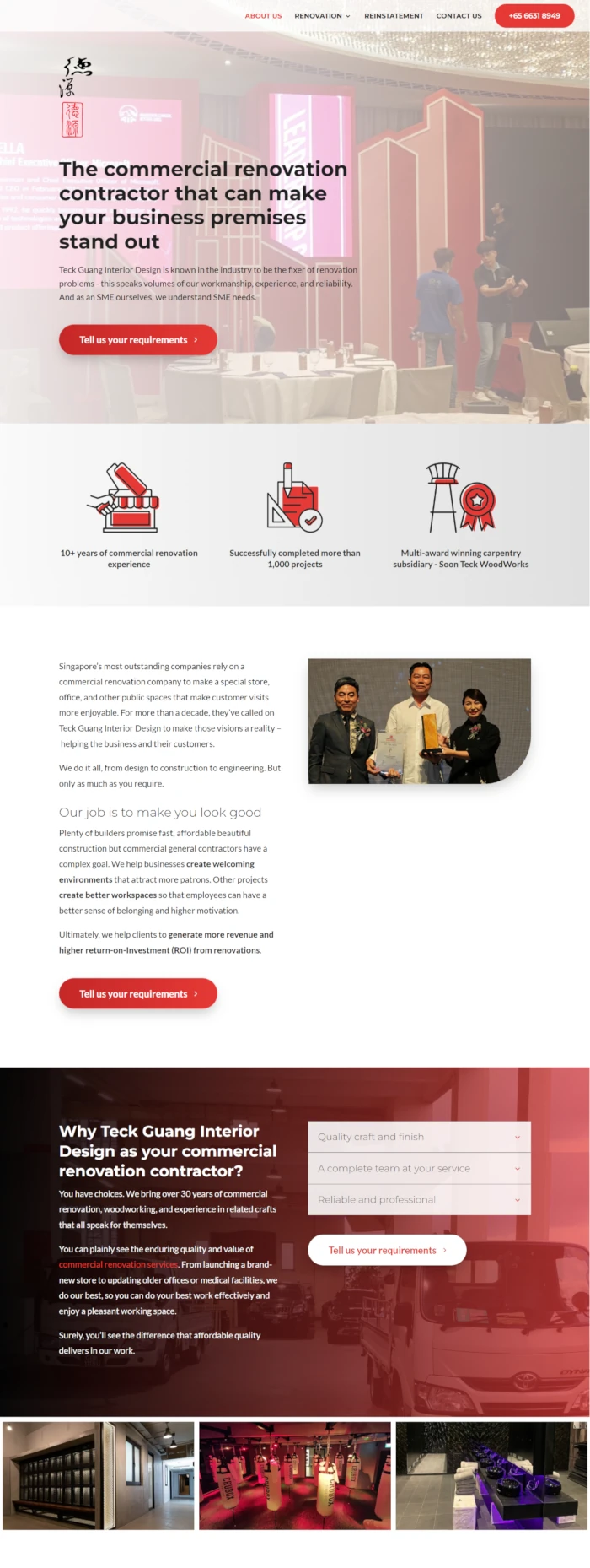 Screen shot of website of Kirby Poh's client