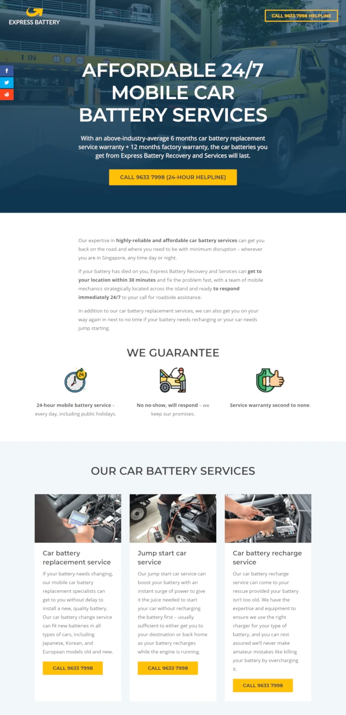 Screen shot of website of Kirby Poh's car servicing client