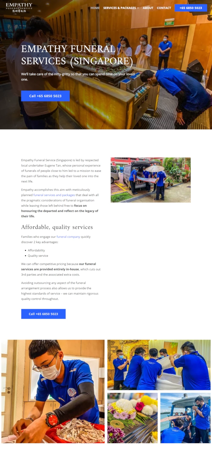 Screen shot of website of Kirby Poh's funeral services client