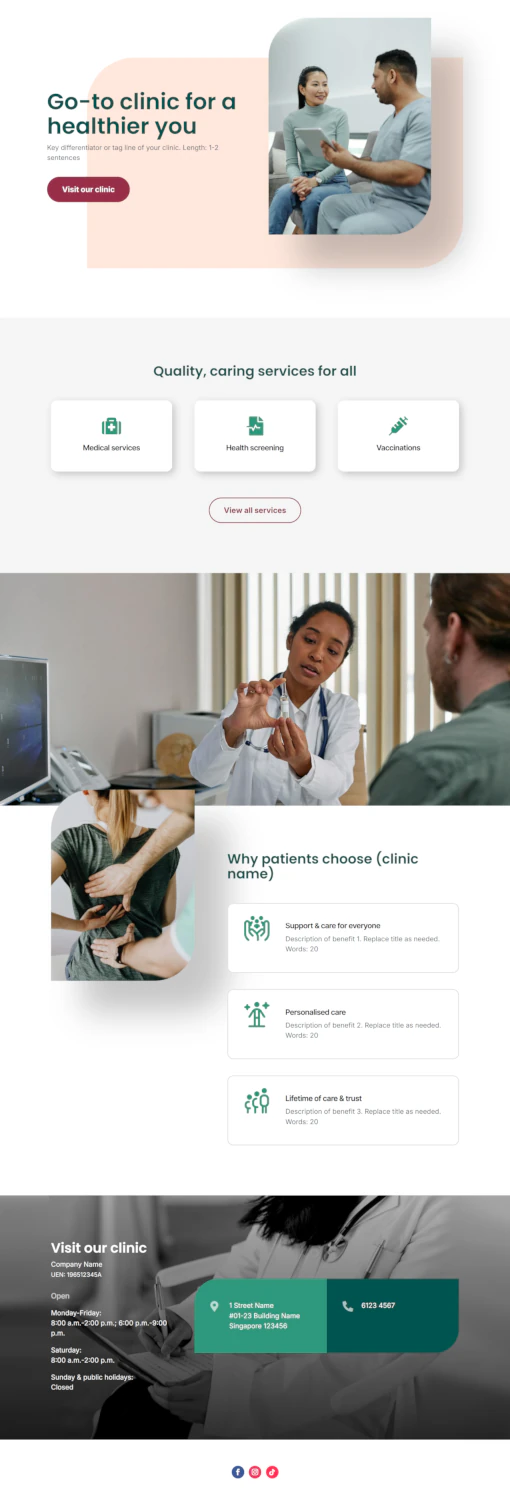 Screenshot of Medical Clinic 01 website home page designed by Kirby Poh