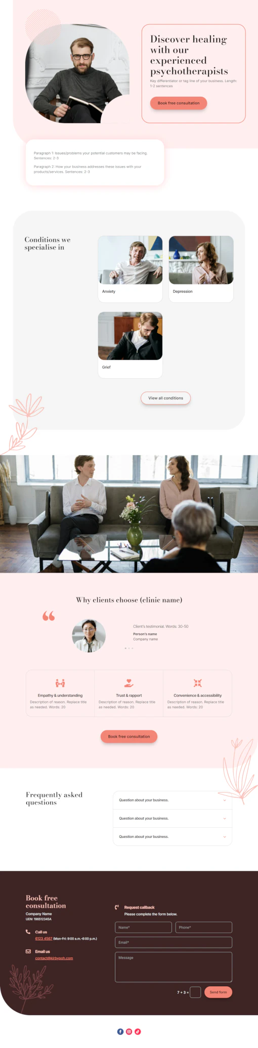 Screenshot of Mental Health Clinic 02 website home page designed by Kirby Poh