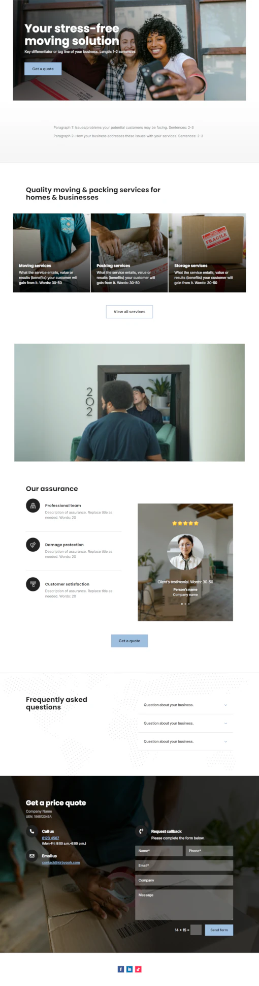 Screenshot of Moving Company 02 website home page designed by Kirby Poh