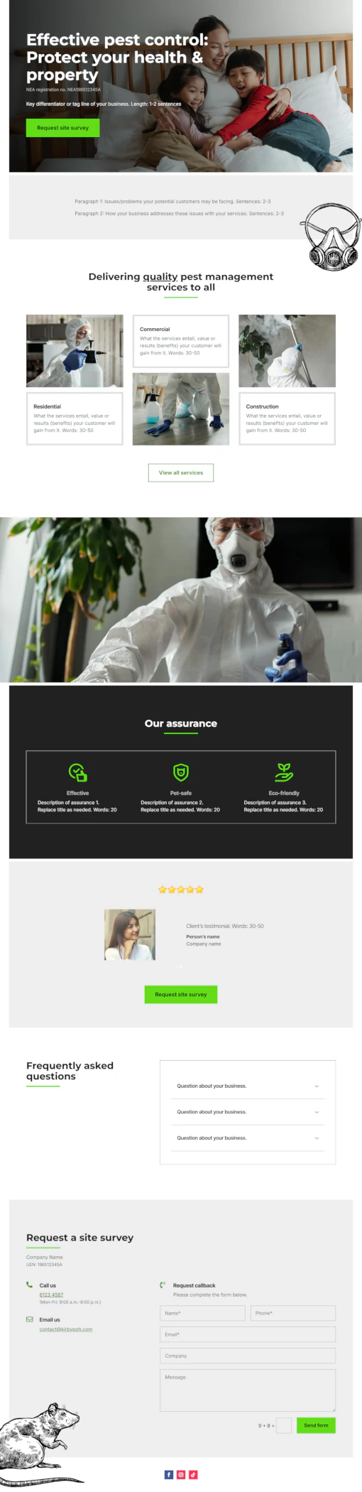 Screenshot of Pest Control 01 website home page designed by Kirby Poh
