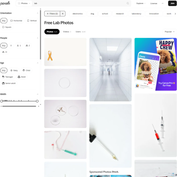 Screenshot of Pexels website using filter function