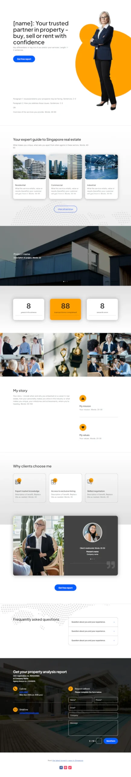 Screenshot of Property Agent 01 website home page designed by Kirby Poh