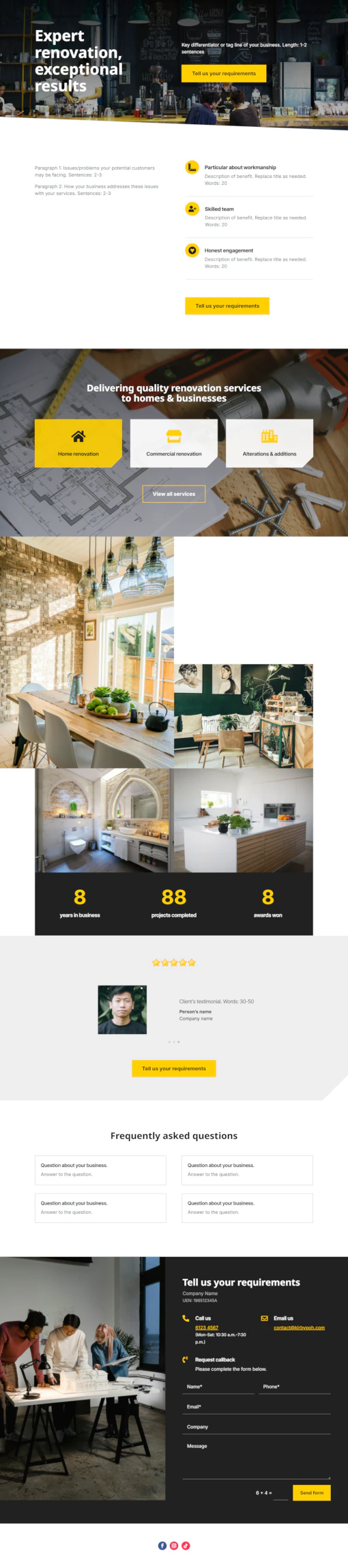 Screenshot of Renovation Contractor 01 website home page designed by Kirby Poh