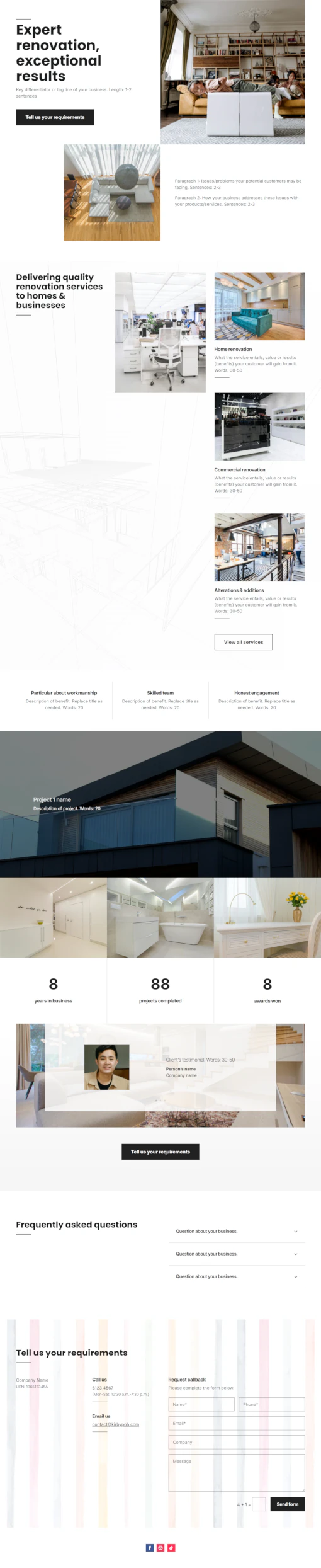 Screenshot of Renovation Contractor 02 website home page designed by Kirby Poh