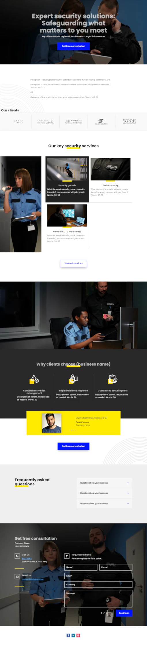 Screenshot of Security Company 01 website home page designed by Kirby Poh