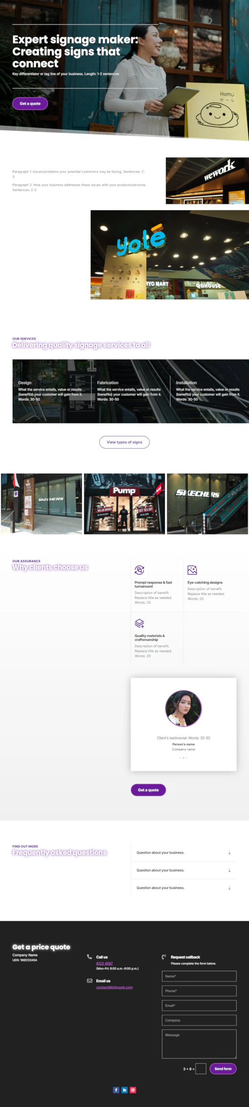 Screenshot of Signage Maker 01 website home page designed by Kirby Poh