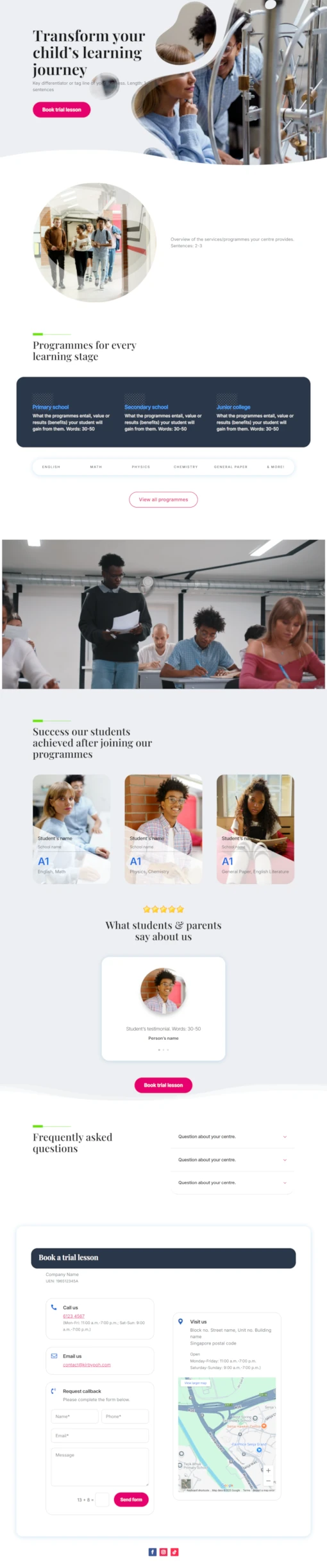 Screenshot of Tuition Centre 01 website home page designed by Kirby Poh