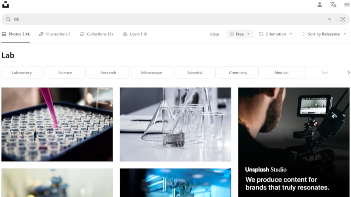 Screenshot of Unsplash website