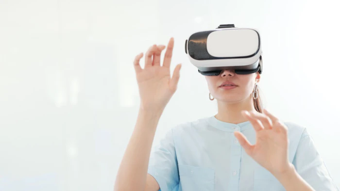 Person testing VR device