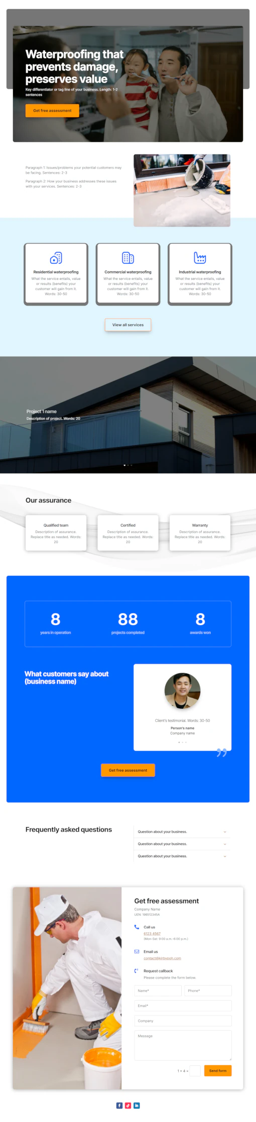 Screenshot of Waterproofing Contractor 01 website home page designed by Kirby Poh