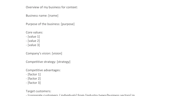 Screenshot of website copywriting prompt template created by Kirby Poh