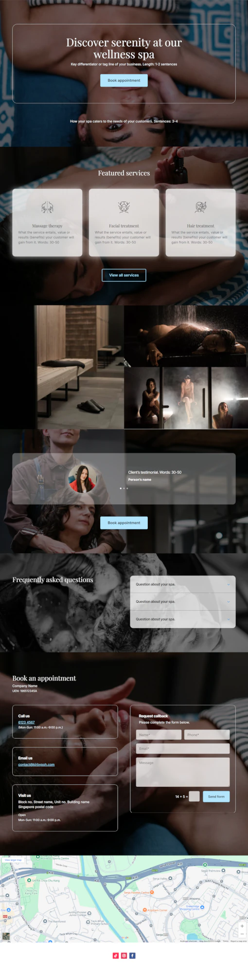 Screenshot of Wellness Spa 02 website home page designed by Kirby Poh