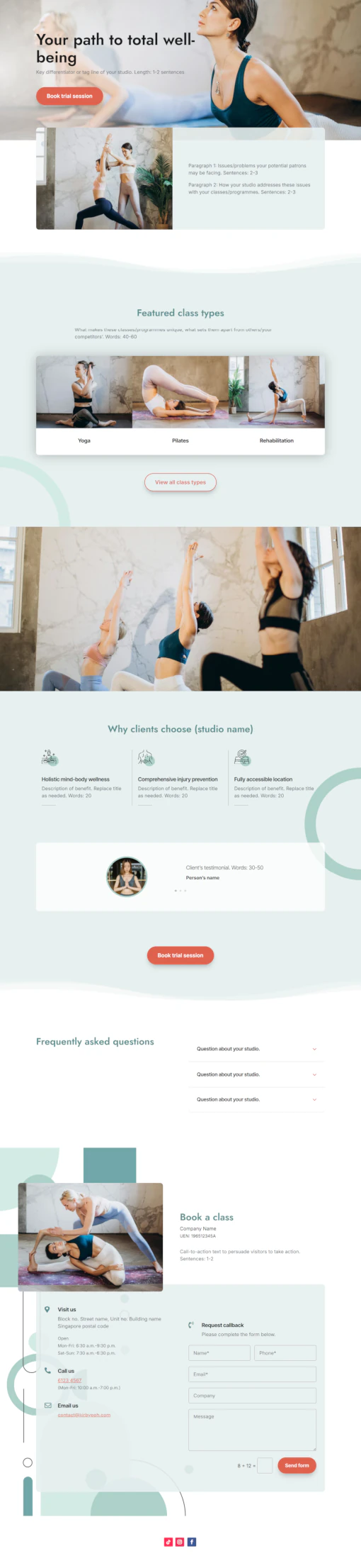Screenshot of Yoga/Pilates Studio 02 website home page designed by Kirby Poh