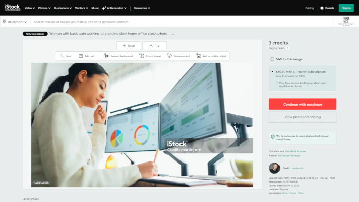 Screenshot of iStock web page